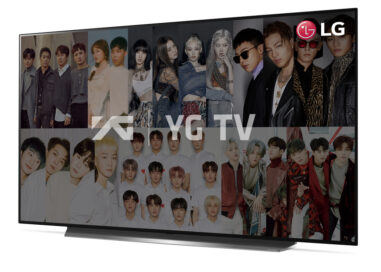 LG Smart TV displaying YG TV stars to celebrate the company’s new partnership with New ID that brings its content including YG Entertainment’s to LG TVs