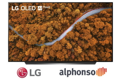 An image of LG OLED TV with a logo of LG and alphonso