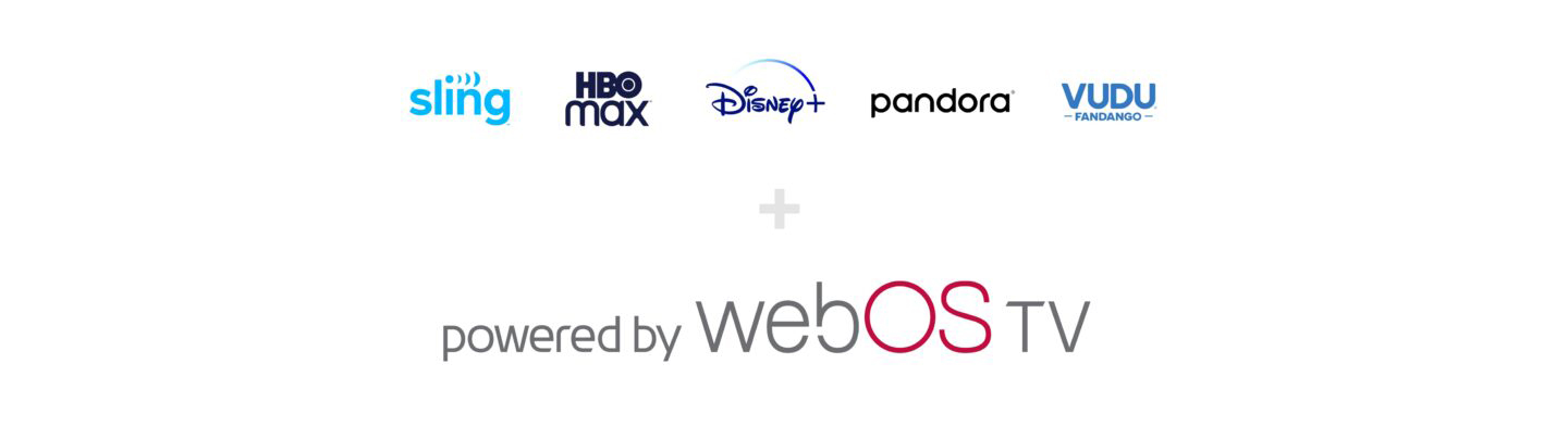 The ‘powered by webOS TV’ logo below the logos of popular global streaming services coming to the TVs 