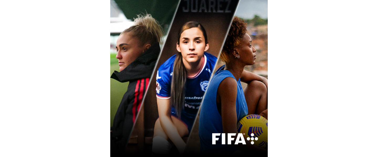 Three female soccer players to promote the FIFA+ app on LG Channels