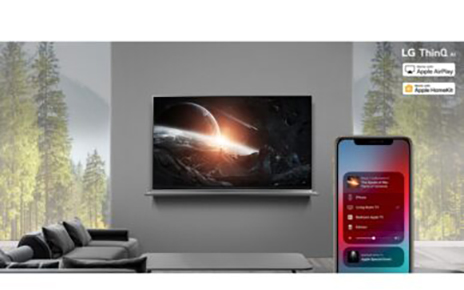 A view of an LG ThinQ AI TV streaming game content from an iPhone through AirPlay2 in the home.
