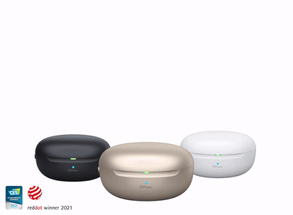 The LG TONE Free FP8 lineup emerging from their charging cases beside the CES 2021 InnovatioThe LG TONE Free FP8 lineup emerging from their charging cases beside the CES 2021 Innovation Awards and red dot winner 2021 logos 