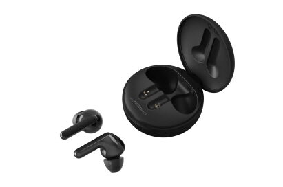 LG TONE Free with open UVnano charging case both in matte stylish black 