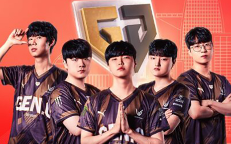 Five members of the Gen.G Esports team attending the event, with the Gen.G logo in the background