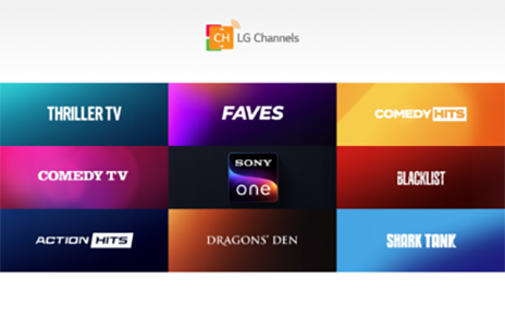 An infographic displays content from Sony ONE Channel, including Thriller TV, Faves, Comedy HITS, Comedy TV, Blacklist, Action HITS, Dragons’ Den and Shark Tank
