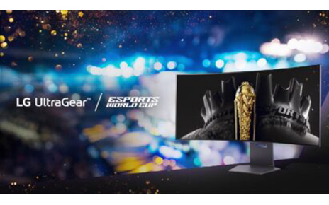 Official logos of the LG UltraGear brand and Esports World Cup, along with an LG UltraGear OLED gaming monitor
