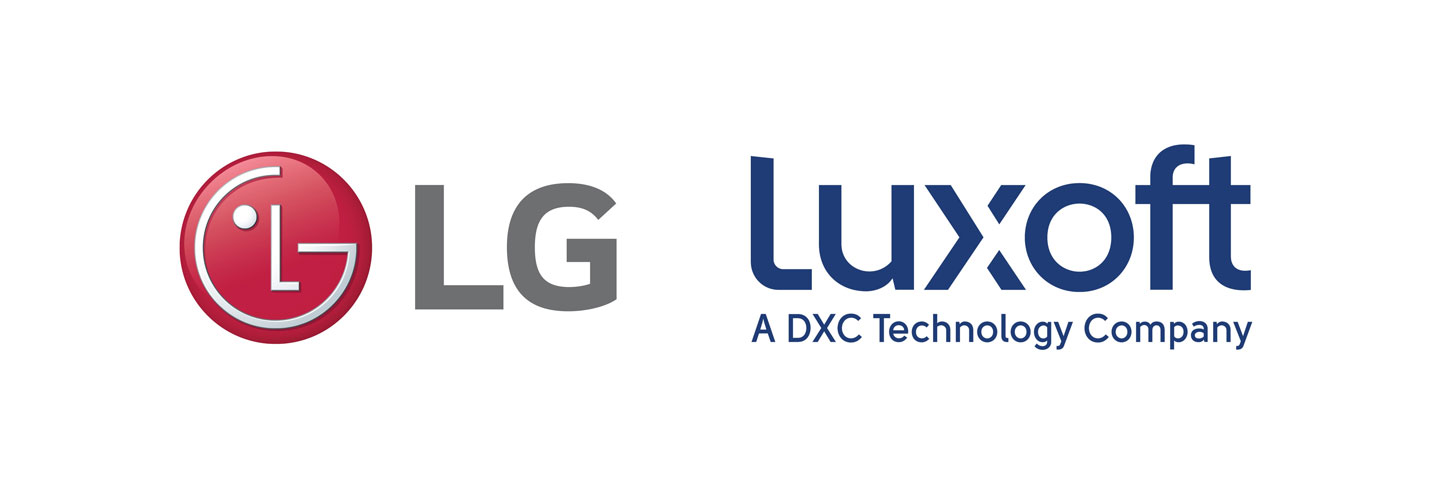 The logos of LG Electronics and Luxoft to acknowledge the new partnership to improve and expand the webOS Auto platform