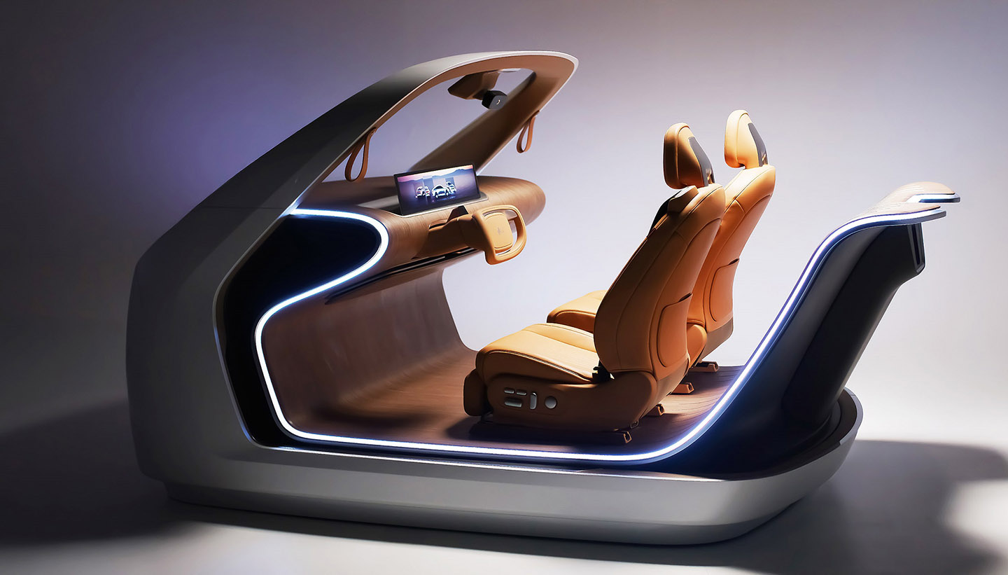 A slight angled side view of LG’s AI-Powered In-Cabin