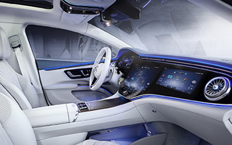 Inside the Marcedes-Benz EQS EV sedan equipped with LG’s newest premium in-vehicle infotainment system