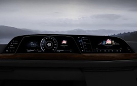 Front view of the first-ever in-vehicle curved OLED display inside the all-new 2021 Cadillac Escalade, which utilizes LG Electronics’ P-OLED Technology