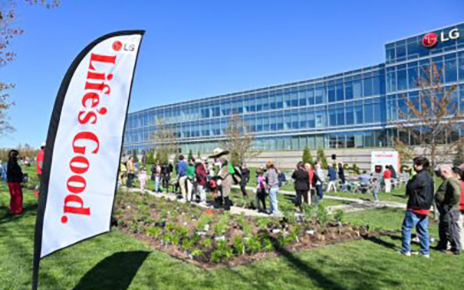 Attendees plant native species at the new pollinator garden at Life’s Good Earth Day Fair, Monday, April 22, 2024, at the LG Electronics North American Innovation Campus in Englewood Cliffs, NJ. The event hosted a range of activities that highlighted the importance of sustainable practices including the unveiling of the pollinator garden which earned a Certified Wildlife Habitat® certification from National Wildlife Federation. (Diane Bondareff/AP Images for LG Electronics)