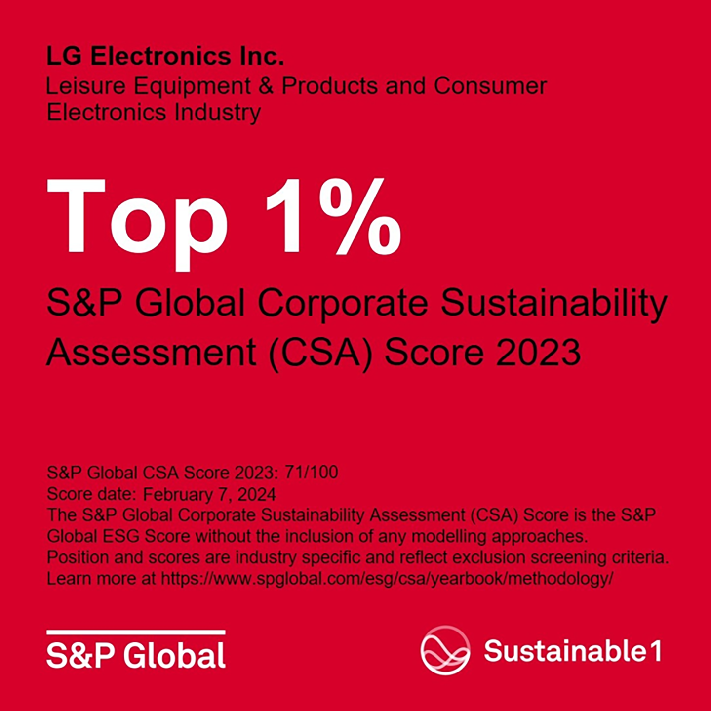 An illustration describing that LG received the highest among 109 companies, earning it a place in the prestigious ‘Top 1%’