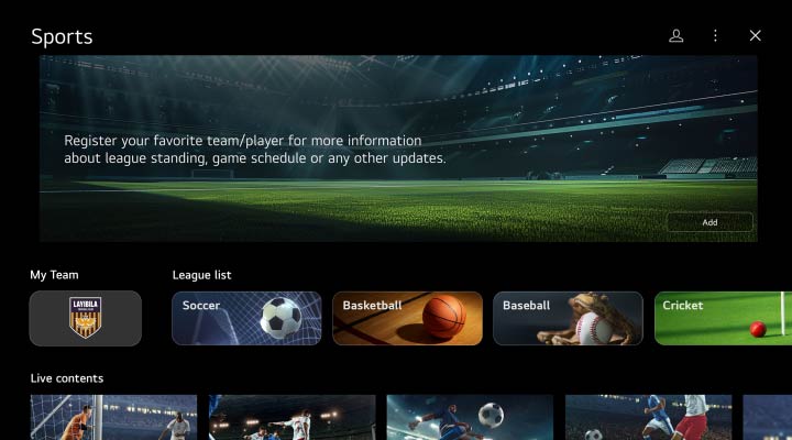The UI of the Sports Portal page is shown showing you a user can register their teams and how content is organized to be more convenient for a sports fan.
