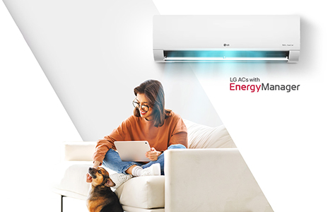 LG Energy Manager feature for split air conditioners showing smart energy control, usage tracking and efficient cooling