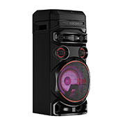 LG RNC7 Party Speaker - XBOOM right 30 degree view with purple lighting