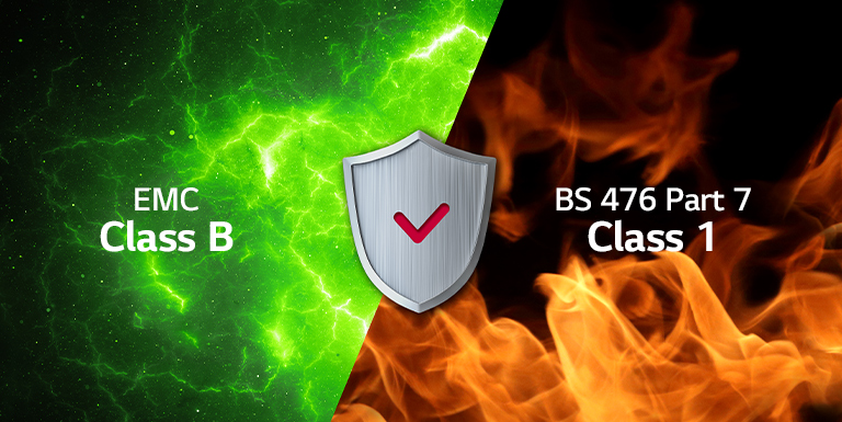 The EMC Class B and BS 476 Part7 Class1 certifications are described.