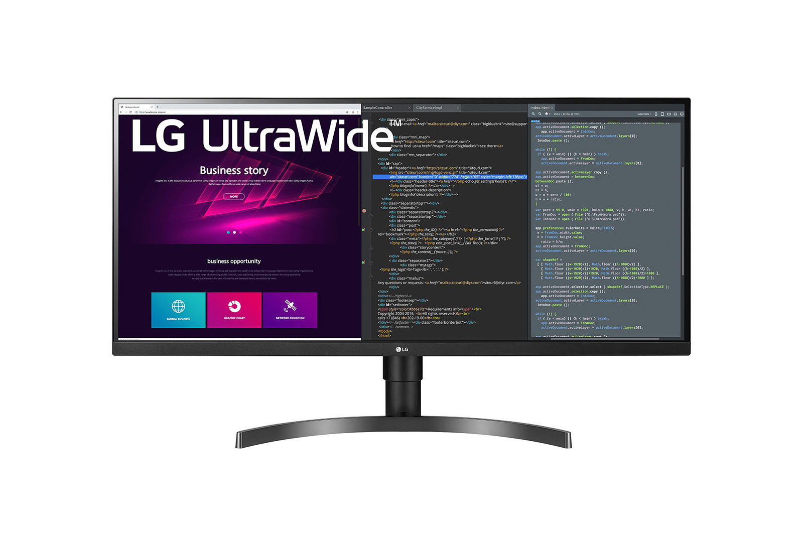 Front view of LG 86.36 cm (34) UltraWide™ QHD IPS Display Monitor, AMD FreeSync™, HDR10, OnScreen Control, Flicker Safe 34WN750-B
