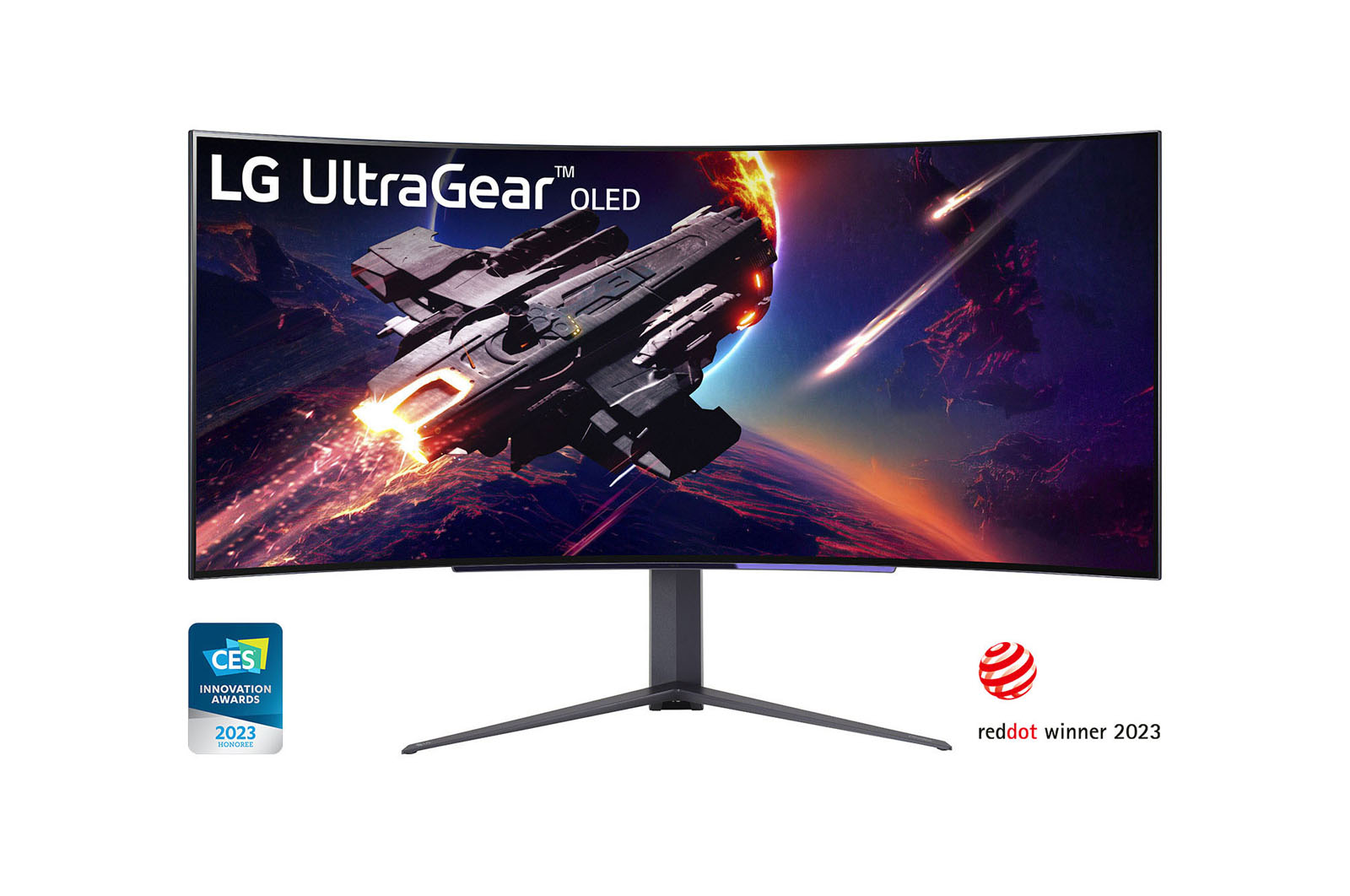 Front view of LG 114.3 cm (45) UltraGear™ OLED Curved Gaming Monitor WQHD with 240Hz Refresh Rate 0.03ms (GtG) Response Time 45GR95QE-B