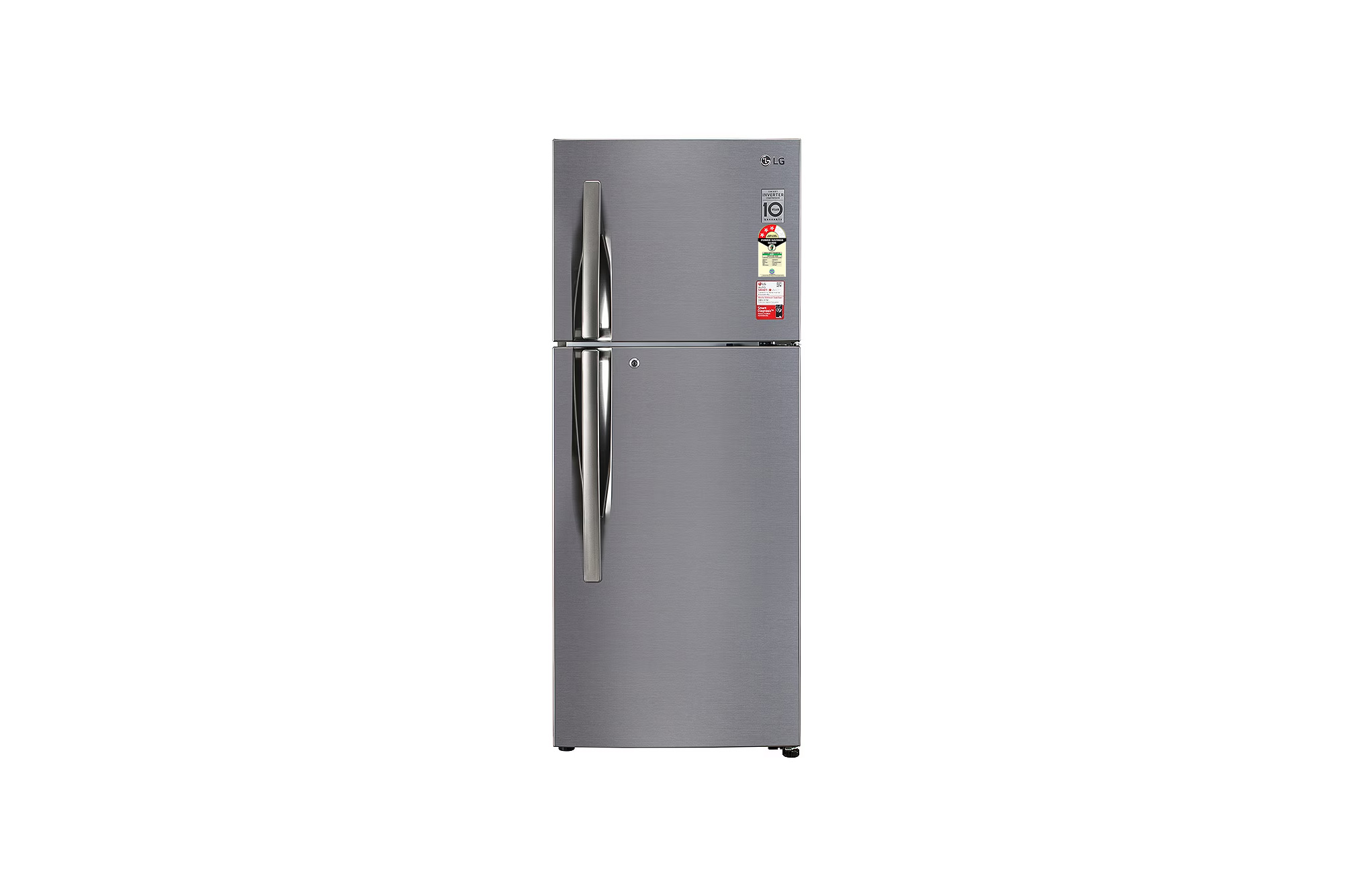 Front view of LG 242L Double Door Refrigerator with Door Cooling+™, Multi Air Flow, Shiny Steel Finish, 3 Star GL-I292RPZX