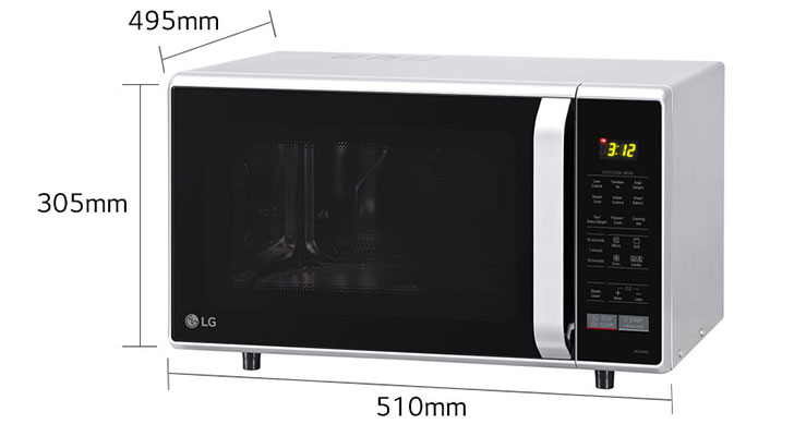 
	
	
		The dimensions of the LG Convection Microwave Oven is 510mm, 305mm, 495mm.
	
