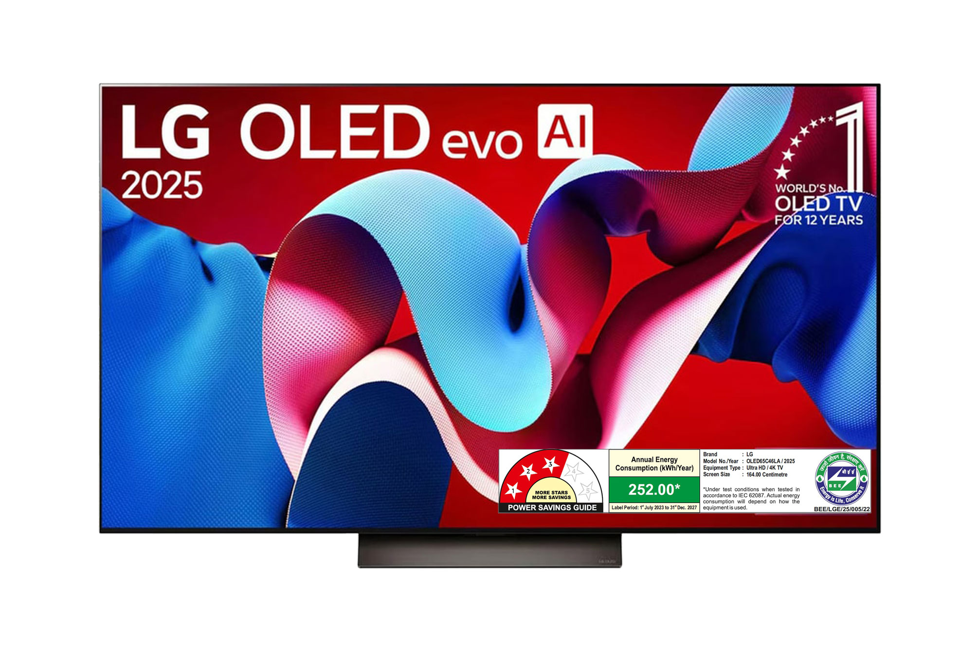 Front view of LG OLED AI 164cm (65) TV (C4), a9 Gen7 AI Processor 4K, 40W Audio Output, 120Hz Native Refresh Rate OLED65C46LA