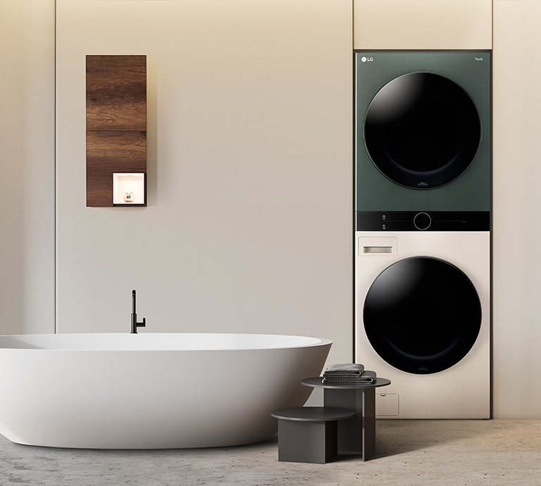 the matte material and natural colors on the LG washtower gives them custom built look.