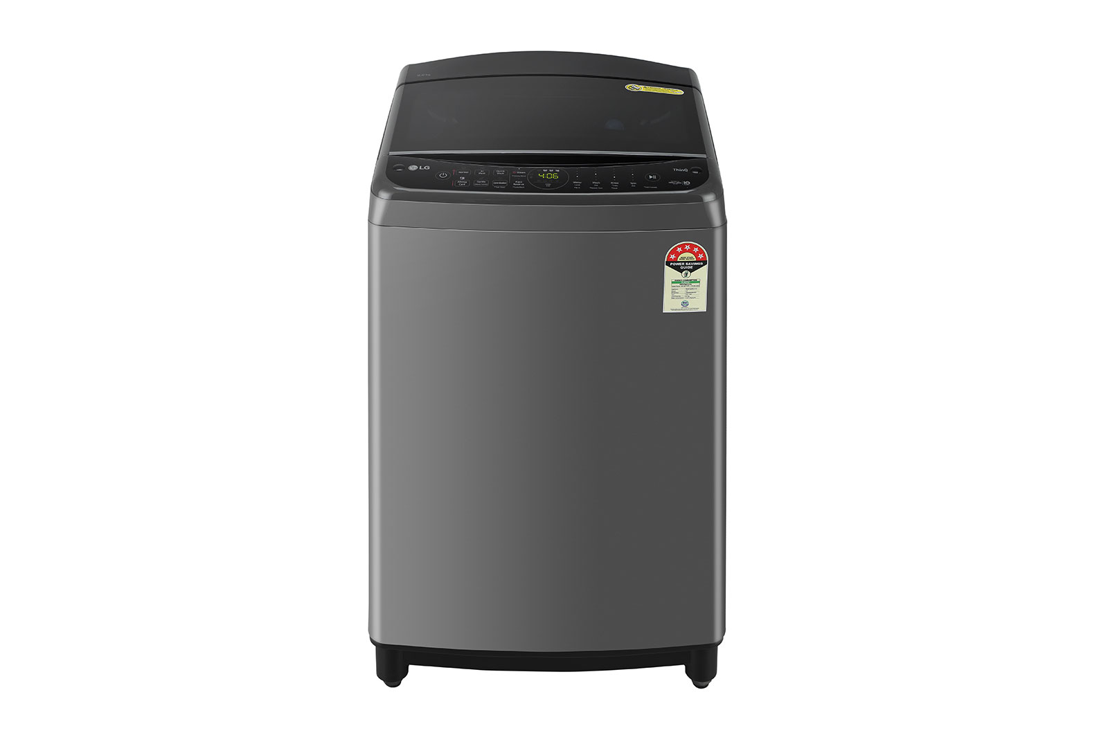 Front view of LG 9 kg Top Load Washing Machine with AI Direct Drive™, In-built Heater, Middle Black, 5 Star THD09SWM