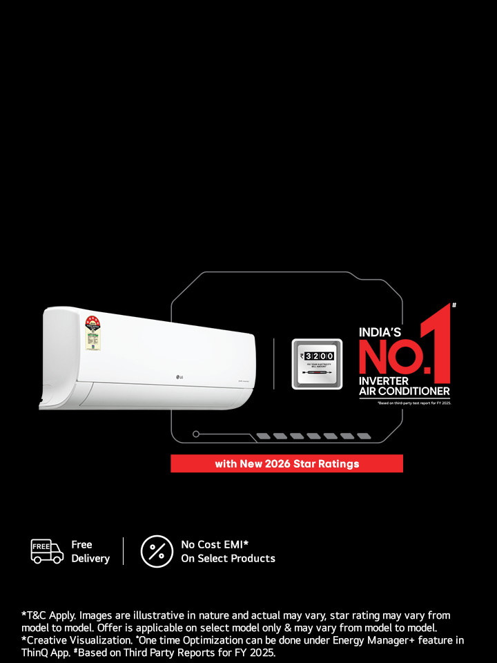 LG AC shown with Energy Manager+ feature that helps monitor and control electricity usage for efficient cooling