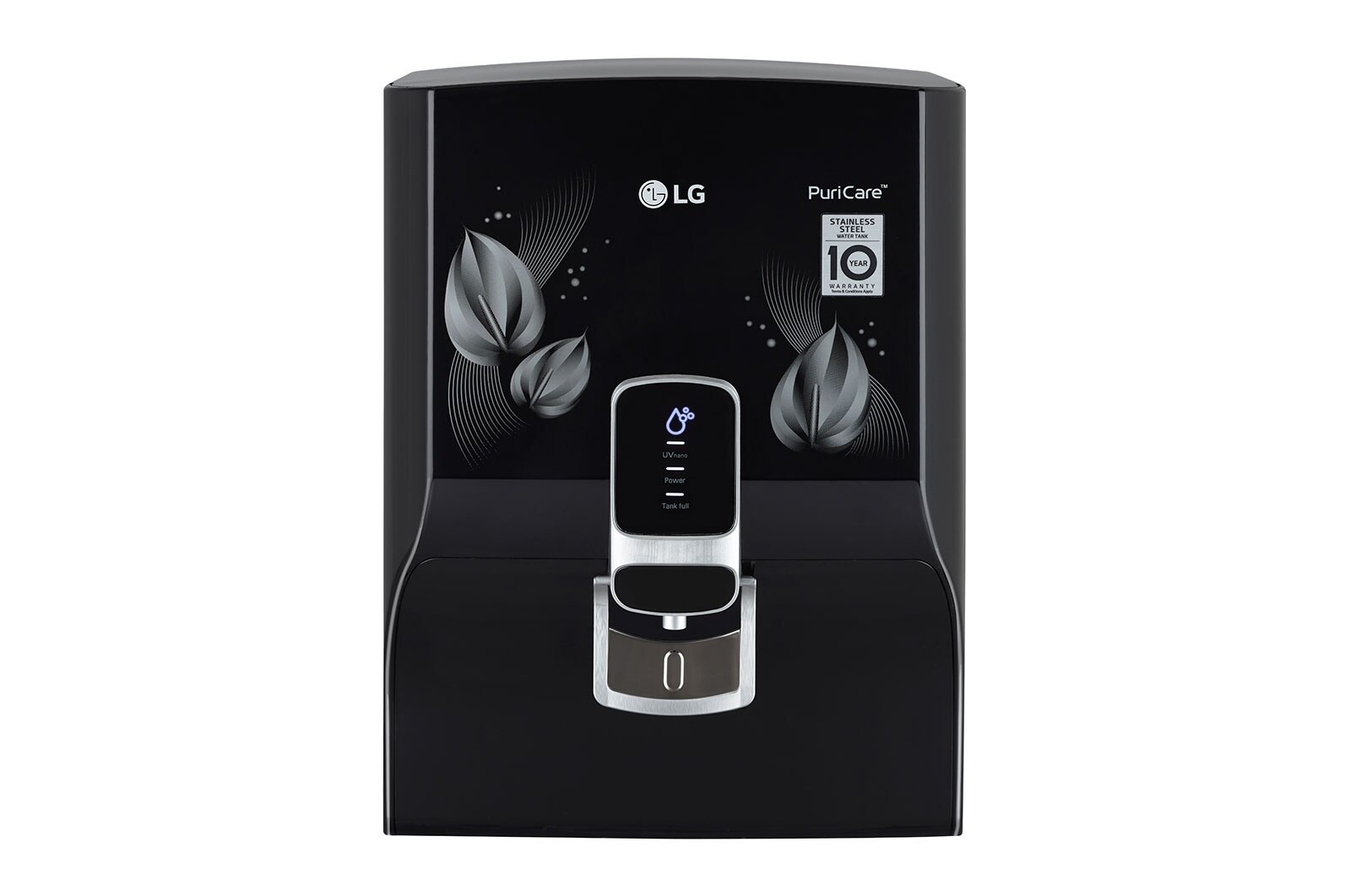 Front view of LG 8L RO+UV+Mineral Booster Water Purifier with Steel Tank, Black WW174NPB