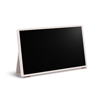 LG StanbyME 2 propped up like a tablet using the folio cover.