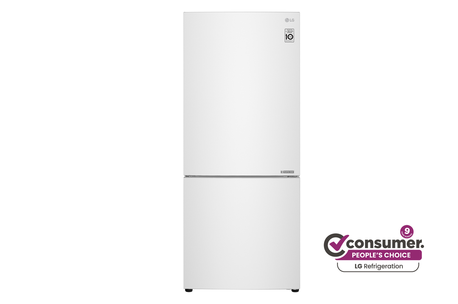 Front view LG GB-455WL 420L Bottom Mount Fridge - White Finish