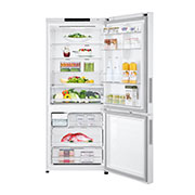 Front open view LG GB-455WL 420L Bottom Mount Fridge - White Finish