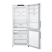 Front open view LG GB-455WL 420L Bottom Mount Fridge - White Finish