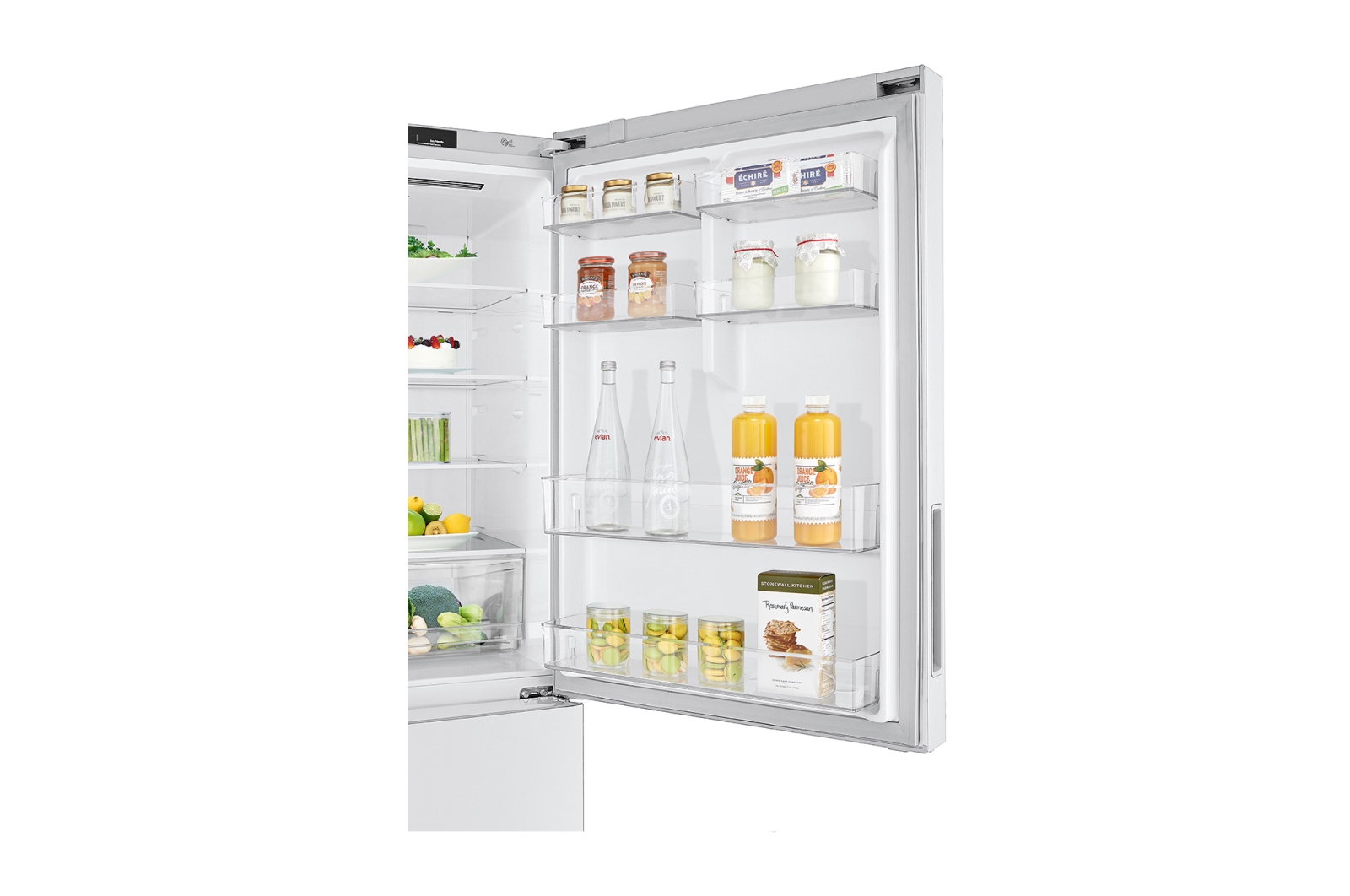 Front open view LG GB-455WL 420L Bottom Mount Fridge - White Finish