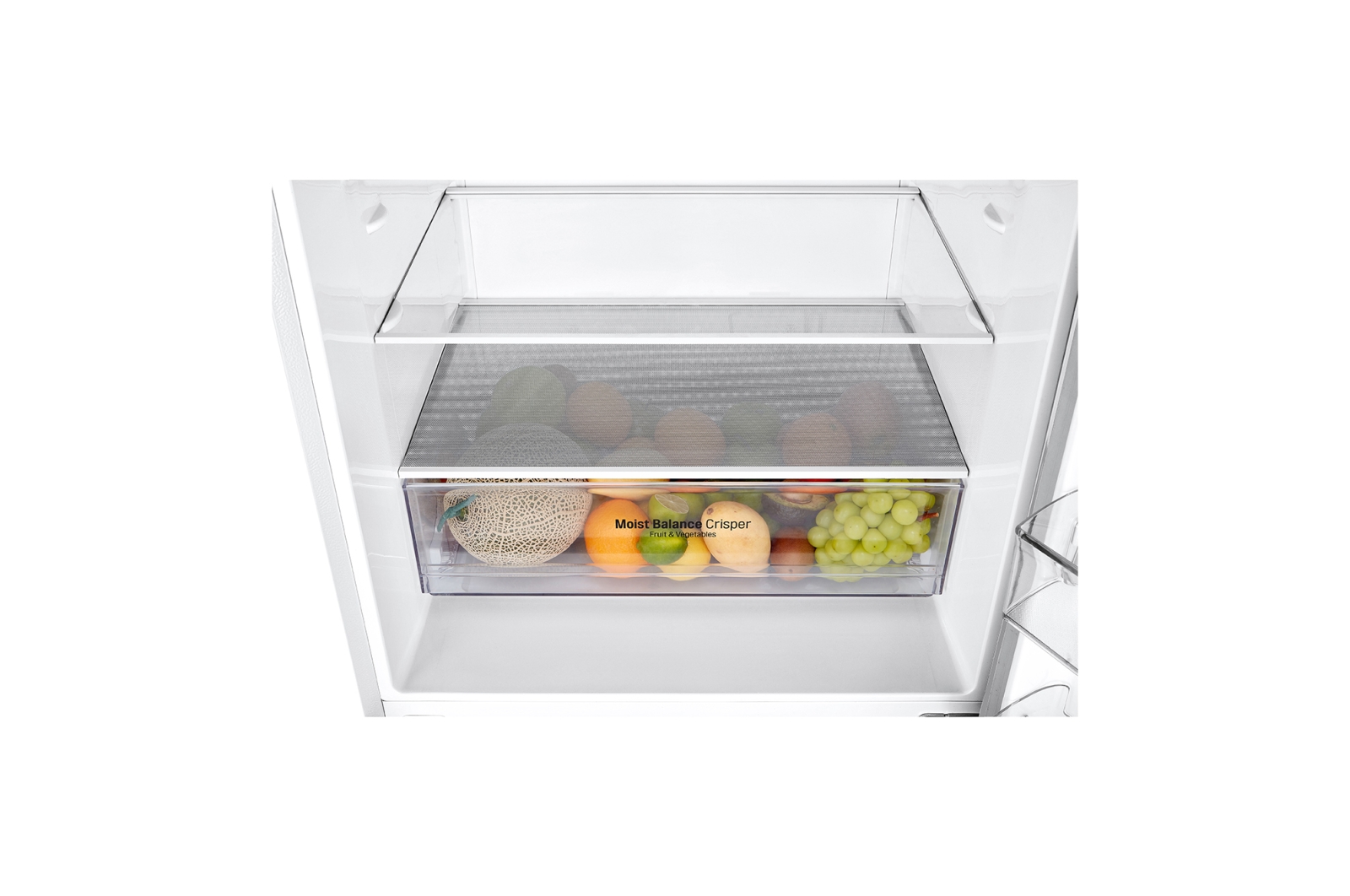 Front open view LG GB-455WL 420L Bottom Mount Fridge - White Finish