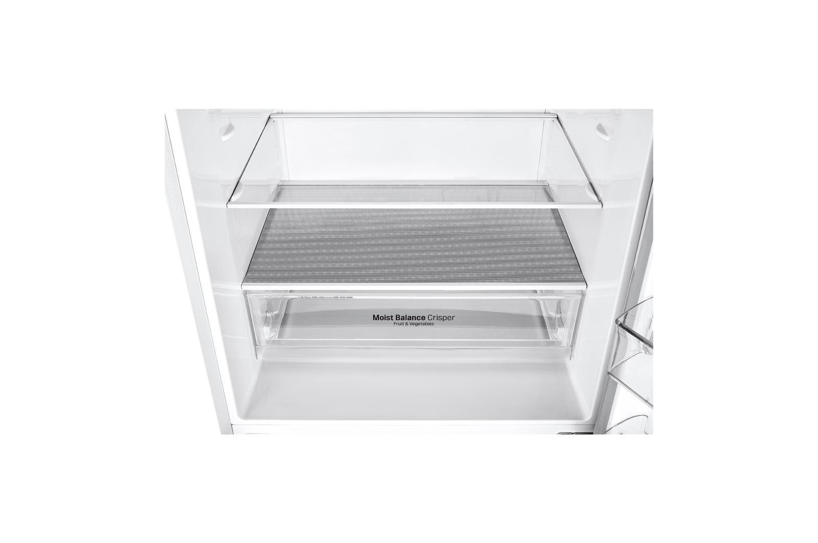Front open view LG GB-455WL 420L Bottom Mount Fridge - White Finish