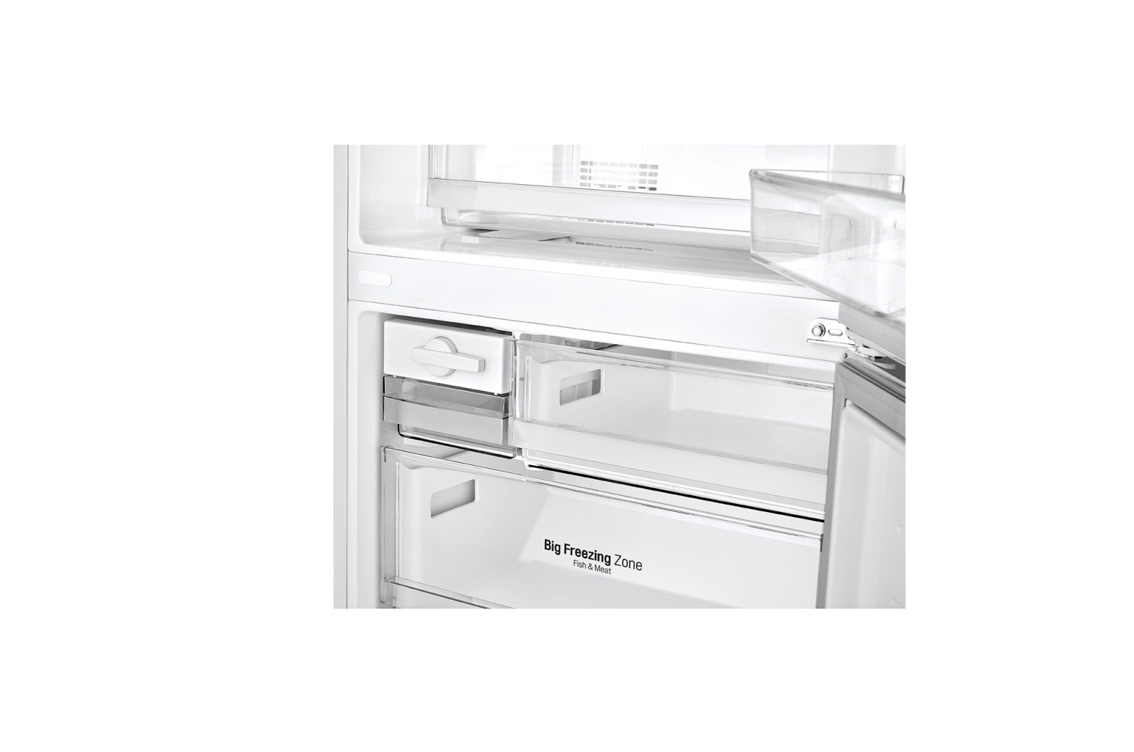 Front open view LG GB-455WL 420L Bottom Mount Fridge - White Finish