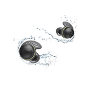 TONE Free fit earbuds being splashed by water and droplets.