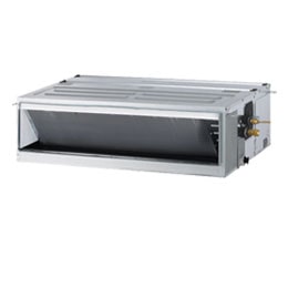 The LG HVAC Ceiling Concealed Duct, which is designed to be rectangular and compact with a metallic finish and components hidden from view, is displayed.