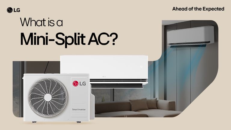 LG Dualcool S1 Premium mini split AC cooling a modern living room. Ductless air conditioning for home comfort.