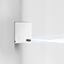 Side view of an LG air conditioner emitting a steady stream of airflow across a clean white wall.