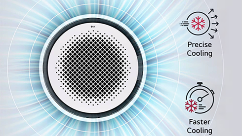 The LG Round Cassette provides cool air in all directions, 360 degrees.