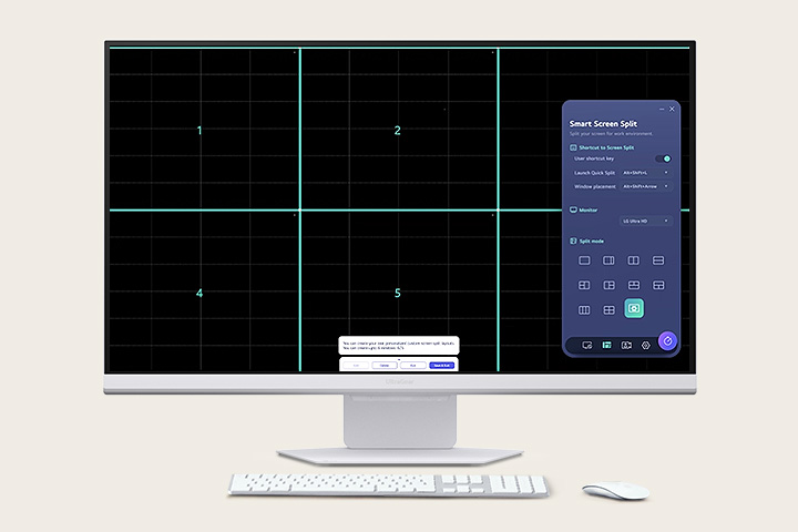 LG Switch app helps optimize the monitor for an efficient work environment, such as dividing the display into six areas, managing schedules, or easily launching the video calling platform using mapped shortcut keys.