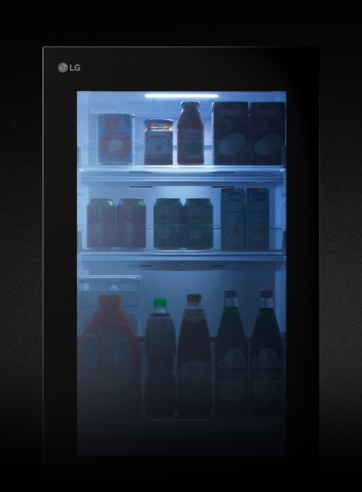 The lg refrigerator door is knocked on twice,  InstaView light turns on, to show the interior without opening the door.	