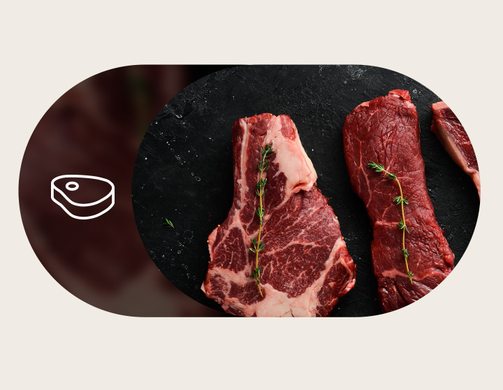 An animation showing various vegetables, seafood, and meats sliding horizontally across the screen.
