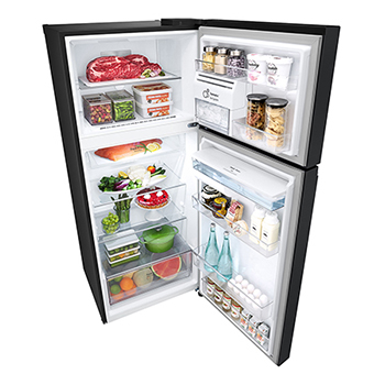 Top perspective open door with food
