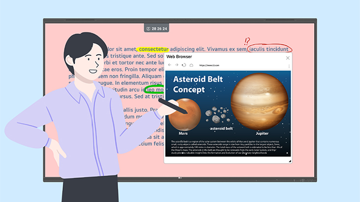 An illustration of a user utilizing the Web Browser feature to search for additional information while viewing existing content.
