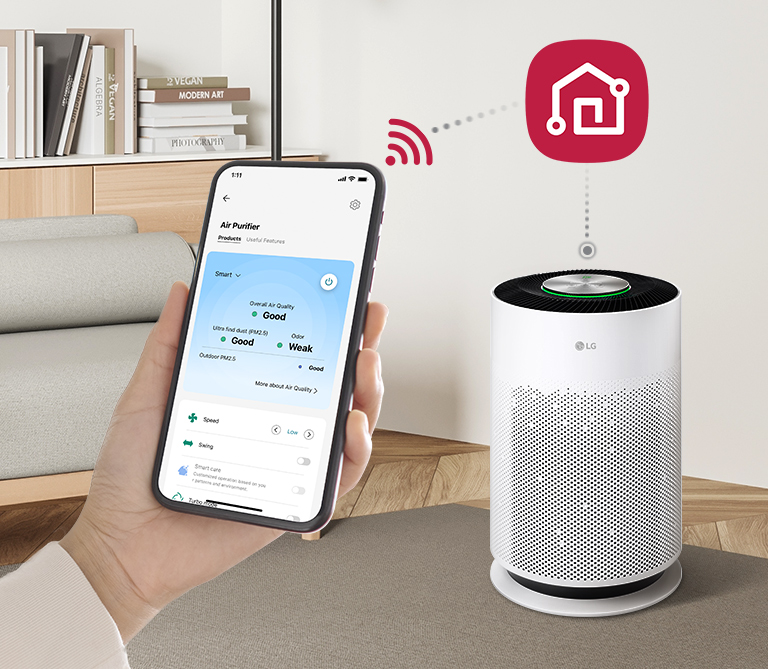 Use LG ThinQ™ to turn on PuriCare™ remotely so cleaner air awaits your family-even on dusty days.