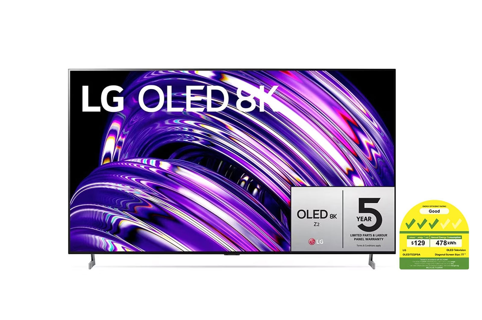 Front view of LG SIGNATURE OLED TV Z2 77 inch 8K Smart TV | Wall mounted TV | TV wall design | Ultra HD 8K resolution | AI ThinQ OLED77Z2PSA