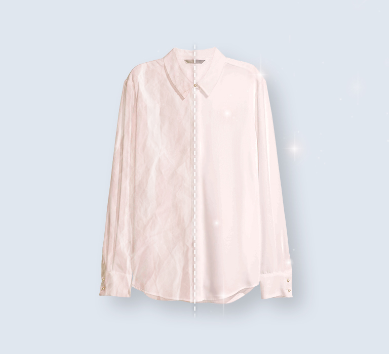 There are shirts with half wrinkled and half less wrinkled.